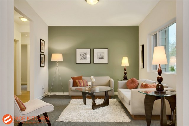 Kết hợp màu xanh và màu trắng tạo không gian thoáng đãng, rộng rãi (Màu sơn Kompa))