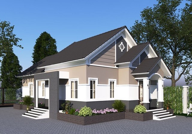 Mẫu nhà cấp 4 sơn màu cà phê sữa