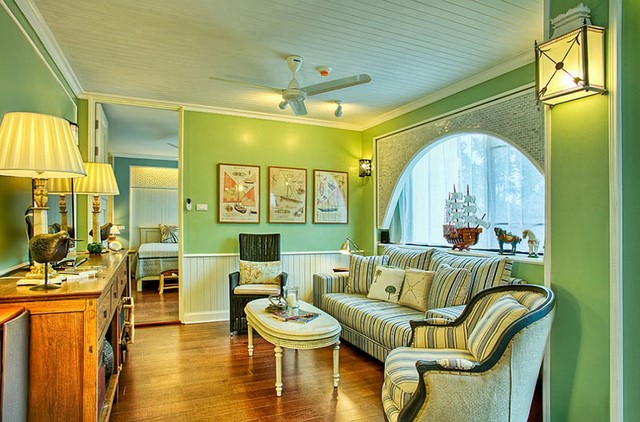 Màu xanh lá pastel sơn Kompa là tuyệt vời để kết hợp thiết kế phẳng hoặc các tùy chọn thiết kế táo bạo khác cho không gian tiếp khách