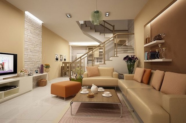 sơn nhà màu cà phê sữa phối màu vàng kem