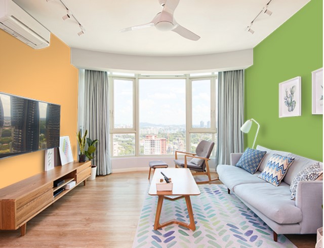 Thiết kế phòng khách phối màu cam chanh tone nhạt (màu sơn Kompa)